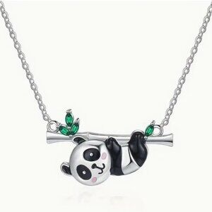 Cute Panda climbing tree Women's Fashion Pendant Silverplated Necklace